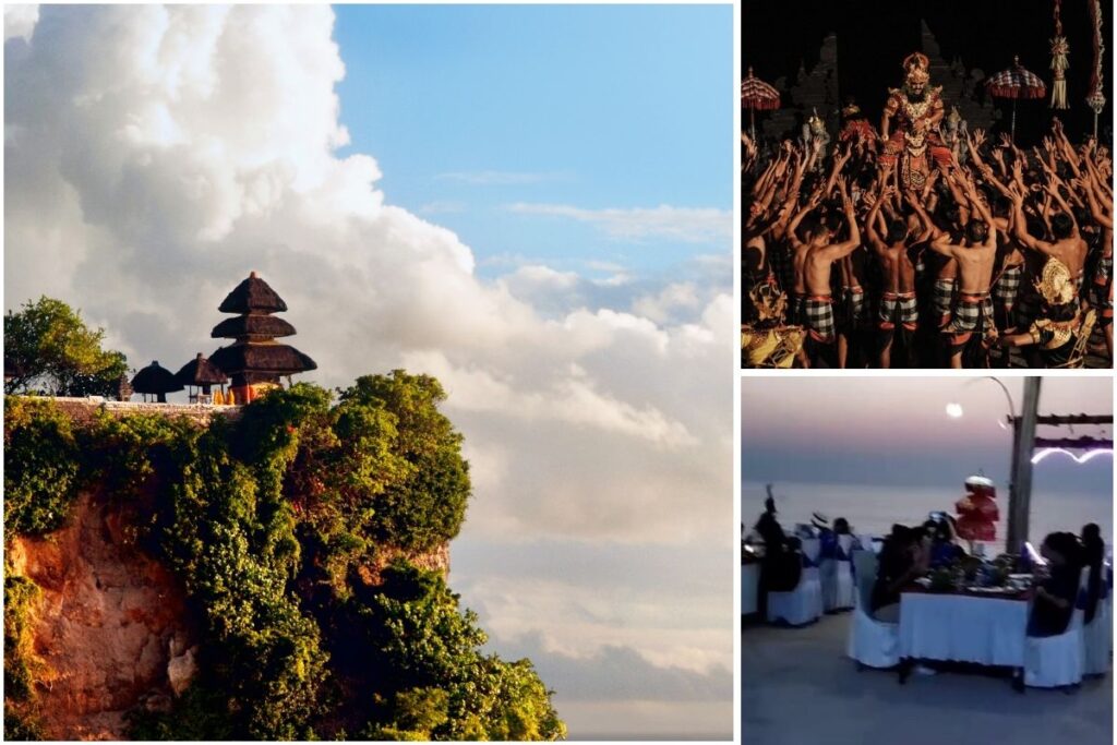 Welcome to Bali – Uluwatu Temple, Kecak Dance & Jimbaran Dinner
"Touch down in Bali and dive into culture with Uluwatu’s sunset magic and beachside dinner bliss."
Begin your Bali journey with a warm airport pickup followed by a visit to Uluwatu Temple, perched atop a dramatic sea cliff. Witness the mesmerizing Kecak Fire Dance as the sun sets. End your evening with a delicious seafood dinner on the golden sands of Jimbaran Bay.