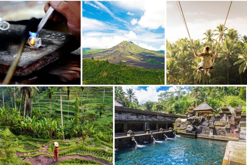 Cultural Journey to Ubud & Volcano View
Swing, sip, and soak in Bali’s cultural heart.
Explore the cultural and natural beauty of Bali on this full-day tour. Start the day by visiting Celuk Village, a center of traditional Balinese gold and silver craftsmanship. Continue to the Bali Swing, where you'll fly over the lush jungle canopy and enjoy a visit to a local coffee plantation for a tasting session. Head to Kintamani, where a delicious lunch awaits with breathtaking views of Mount Batur and Lake Batur. After lunch, visit the famous Tegalalang Rice Terrace, perfect for stunning photo ops. Then, immerse yourself in spiritual cleansing at Tirta Empul Temple, known for its holy spring water. Return to your hotel after a day full of exploration and serenity.